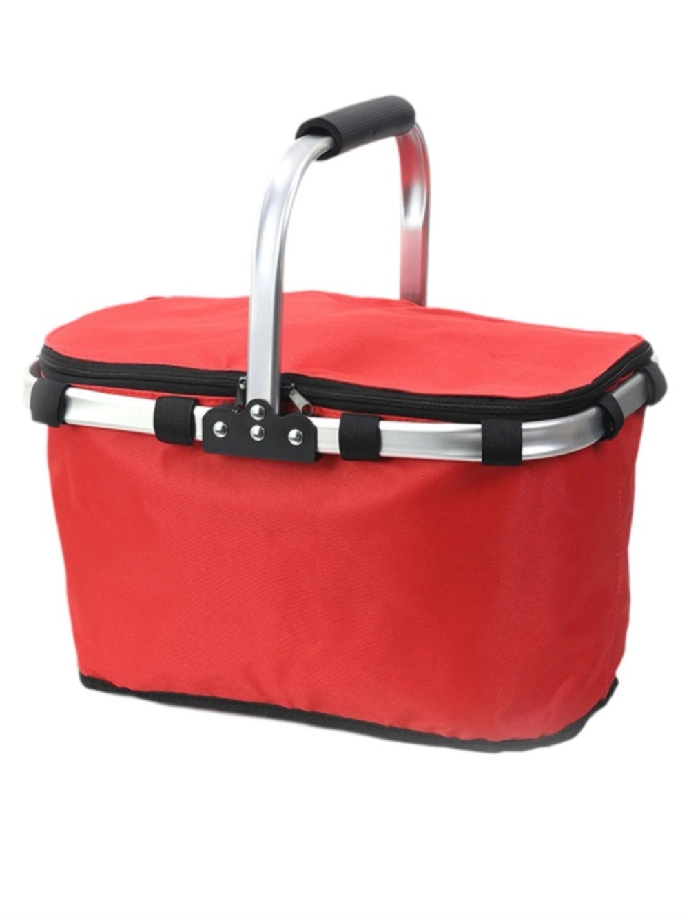 Insulated Folding Picnic Basket Food StorageContainer w/ Aluminum Handle – Red